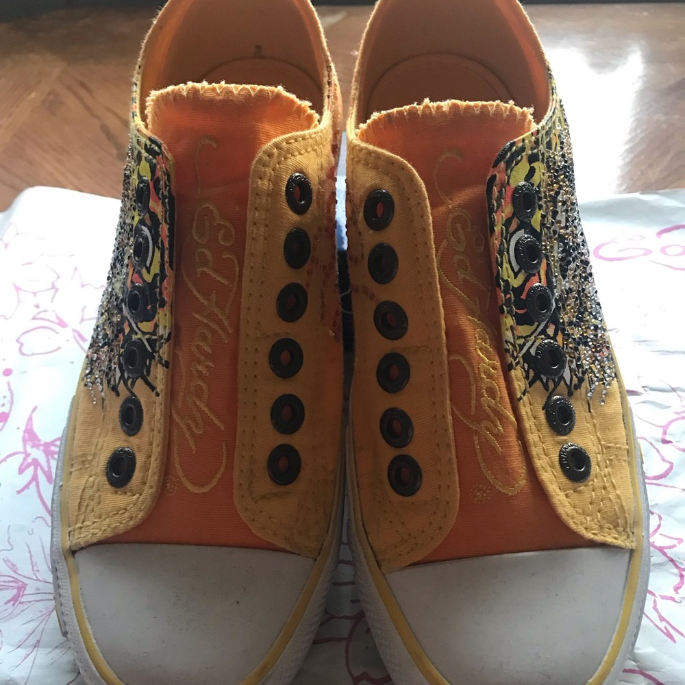 Ed Hardy Yellow/Orange Women Canvas Sneakers - Picture 12 of 14